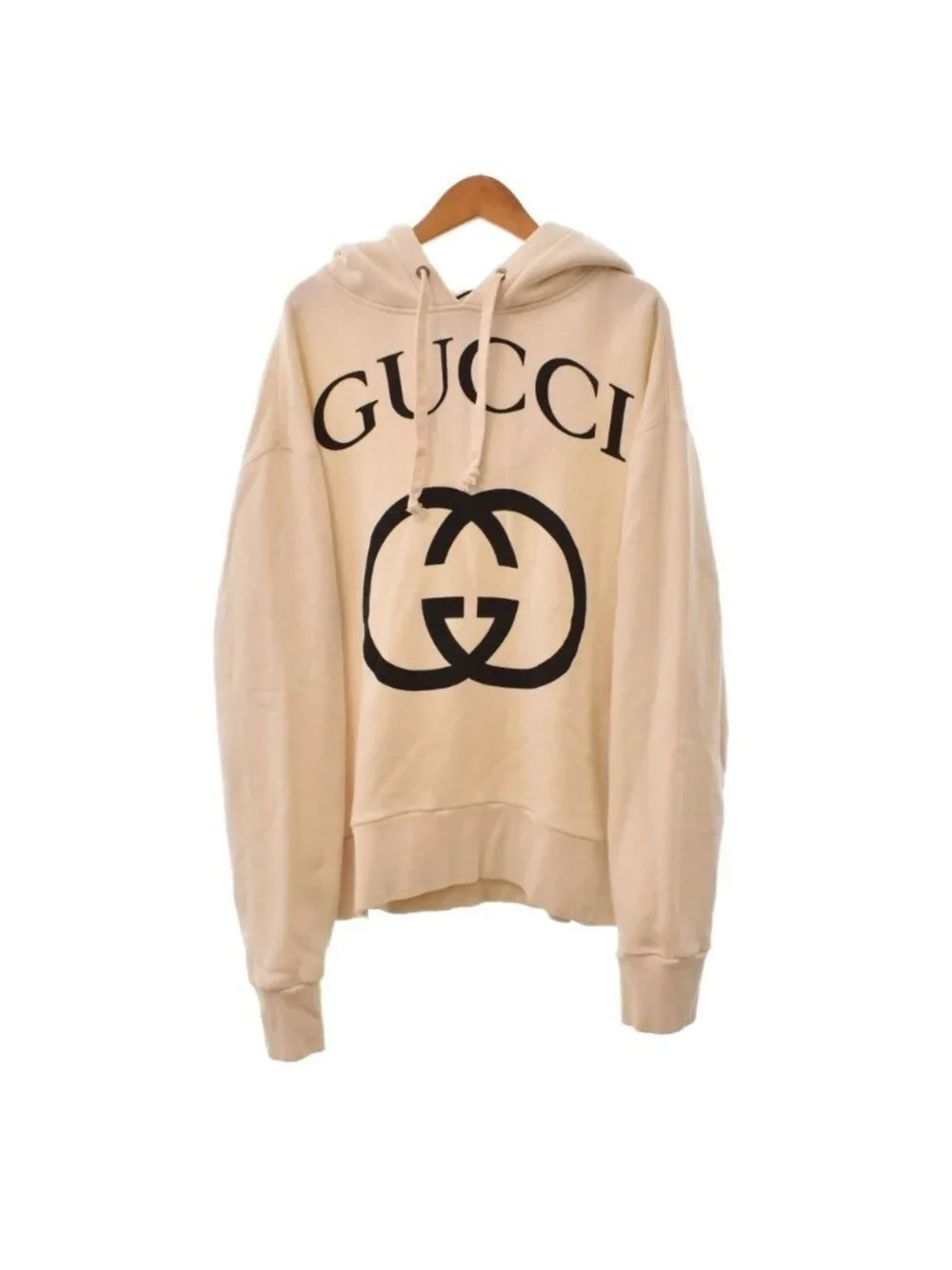 Gucci Interlocking G Front Logo Print Hoodie Ivory XS